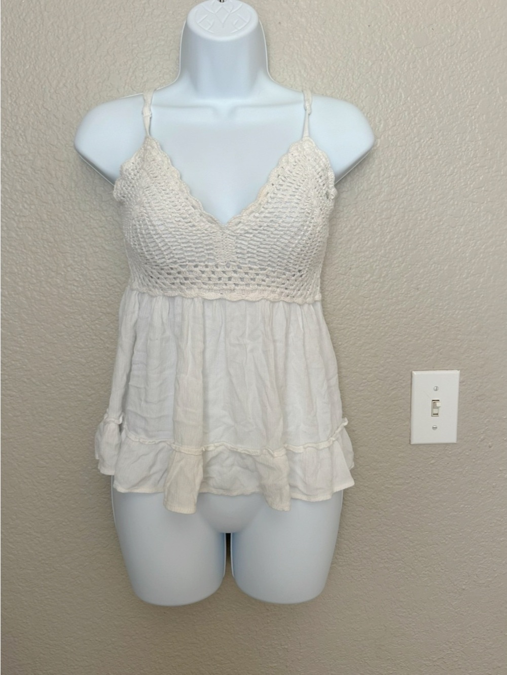 Blush Cream Crochet Bodice Spaghetti Strap Camisole